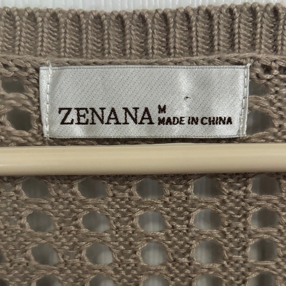 Zenana Outfitters Open-Knit Scoop Neck Sweater in Taupe - Picture 3 of 7